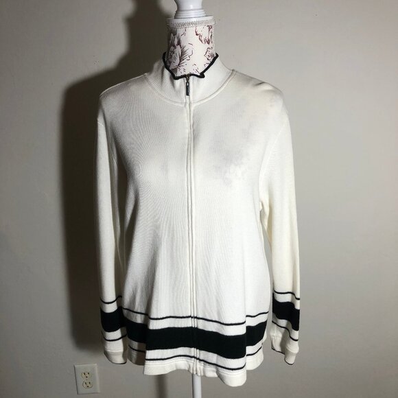 LizGolf by Liz Claiborne Ivory Zip-Up Sweater (M) — Classic Fall Style - Picture 4 of 11
